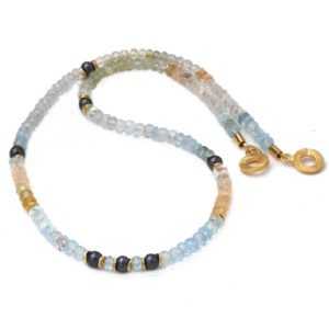 Beryll Edelstein Kette AAA mit Zuchtperlen Sterling Silber 925 vergoldet 46 cm