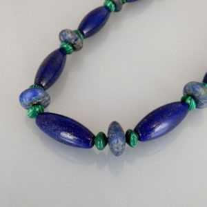 Kette Edelsteinkette Lapislazuli + Malachit ca.53cm 925/- Sterlingverschluss