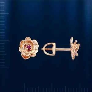 Russisches Rose Rotgold 585 Ohrstecker ROSE mit Korund Rubinen 8mm SEHR NIEDLICH
