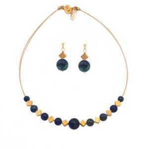 Design Collier Edelstein Malachit Azurit an Sterling Silber 925 mit 24 kt verg.