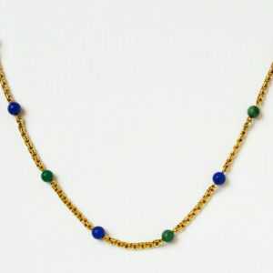 Halskette Kette 14 Karat 585 Gold 30,63 g Gelbgold Malachit Lapislazuli Kugeln