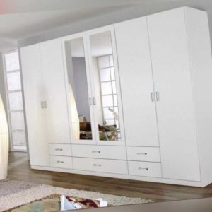 KLEIDERSCHRANK 6-TRG SCHRANK SPIEGEL SCHUBKÄSTEN SCHLAFZIMMER WEISS NEU