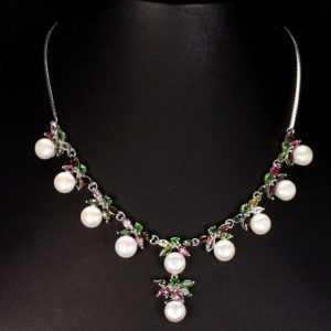 Collier Perle Turmalin 925 Silber 585 Weißgold vergoldet