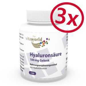 Vita World 3er Pack Hyaluron Säure 100mg Gelenk 3 x 100 VKapseln Made in Germany