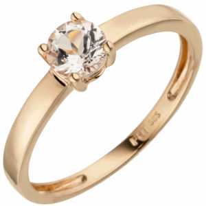 Ring Damenring Solitärring mit Morganit rosa, 585 Gold Rotgold Rosegold