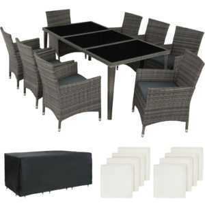Polyrattan Aluminium Sitzgruppe Gartenmöbel Gartenset Essgruppe Tisch 8+1 grau