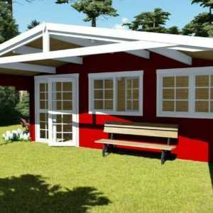Gartenhaus aus Holz mit Vordach 2.1M, Blockhaus 6x4M + 2.1M, 40mm, Madrid 40011