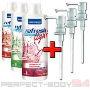 3x Refresh Light Original Zero Energybody Konzentrat Sirup Mineralien + 3 Pumpen