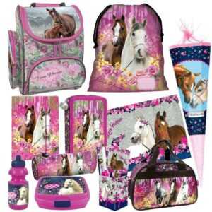 PFERD PONY HORSES 16 Teile SET SCHULRANZEN RANZEN FEDERMAPPE TASCHE TORNISTER p