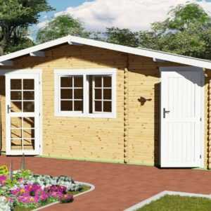 Gartenhaus aus Holz mit Anbau, 2-Raum Blockhaus 6x3M + 0.5M, 40mm, Mosel 40060