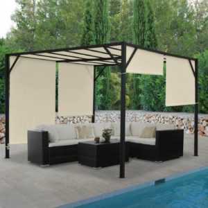 Pergola Baia, Garten Pavillon, 6cm-Stahl-Gestell + Schiebedach 3x3m 4x3m 4x4m