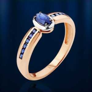 Rotgold 585 RING mit synth. Saphiren Korund russisches rose Gold