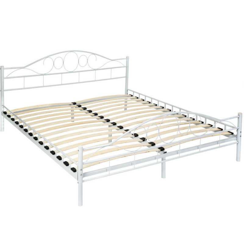 180x200 cm Schlafzimmerbett Bettgestell Metall Bett Doppelbett weiß + Lattenrost