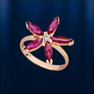 Rose Rotgold 585 Blume RING mit  Korund Rubinen und Zirkonia  Neu Vintage style