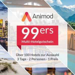 Animod 99er(s) Multi Hotel Gutschein 3 Tage 2 Personen über 100 Hotels zur Wahl