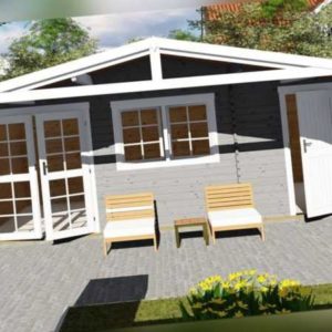 Gartenhaus 2-Raum aus Holz mit Anbau, Blockhaus 6x4M+2.1M, 40mm, Lisa 40058