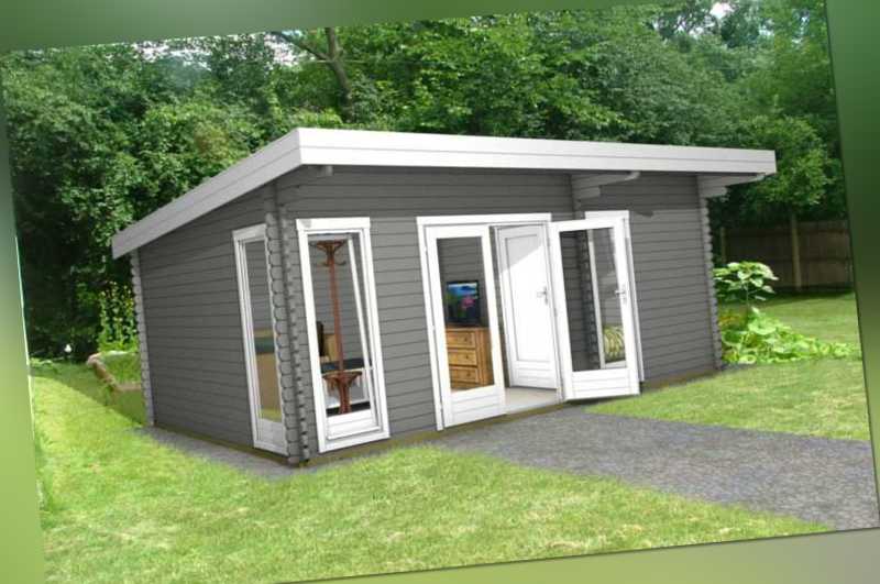 Flachdach 3 Raum Gartenhaus Blockhaus 5 8x3 9m 40mm Holz