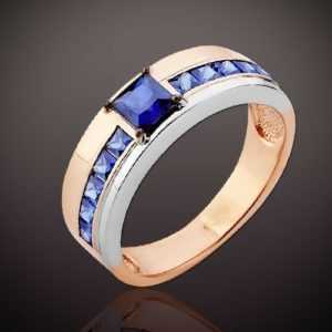Russisches Rose Rotgold 585 RING mit lan Saphiren Korund BICOLOR Elegant
