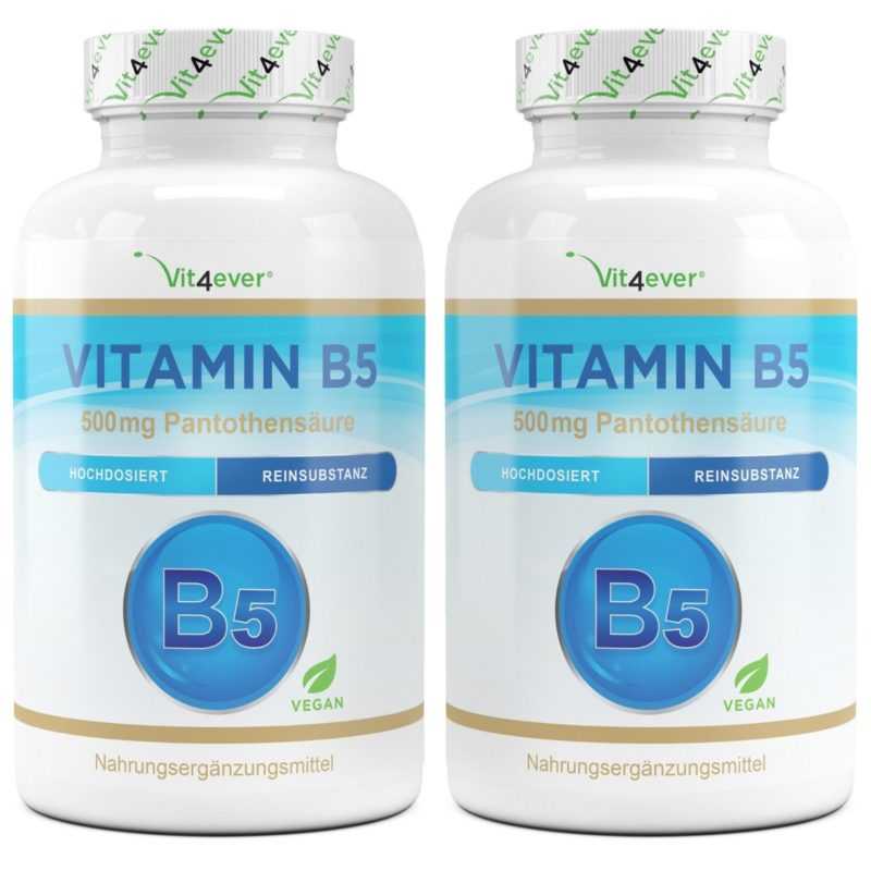 2x VITAMIN  B5 = 360 Kapseln - 500 mg - Pantothensäure - Vegan + Hochdosiert