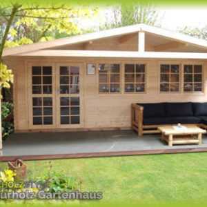 Gartenhaus aus Holz mit Vordach 2.1M, Blockhaus 6x3M + 2.1M, 40mm, Madrid 40010