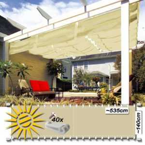 Seilspannmarkise creme ca. 535x140 cm Pergola Komplett Set mit 40 Laufhaken