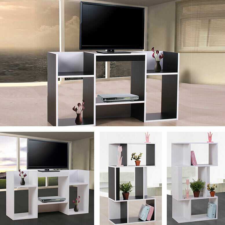 TV-Rack Fernsehtisch Standregal aus Holz 109x59x30 cm schwarz weiß