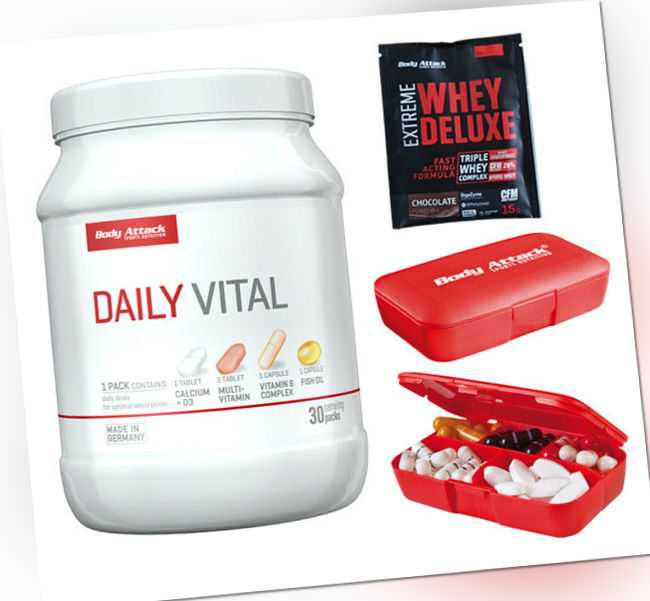 Body Attack Attack Daily Vital 30 Packs Mineralien Vitamine +Tablettenbox +Probe