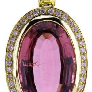 Anhänger, 585 / 14k Gold, Turmalin rosa ca. 38 ct., Brillant, Rubellith,Rubelite