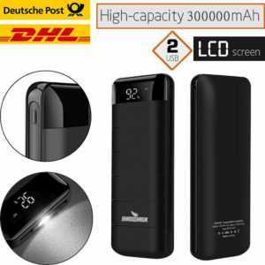 300000mAh Powerbank Externer Ladegerät Zusatzakku Charger 2USB 2LED LCD Batterie