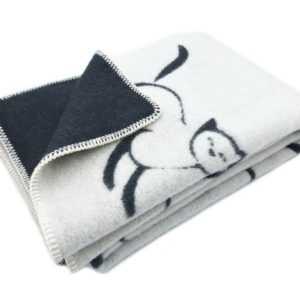 Wende-Wolldecke Plaid Kuscheldecke "Mietze" Katze 130x200 cm,