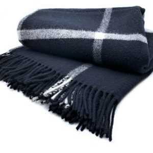 100% Merinowolle Wolldecke Plaid "Karo" 130 x 170 cm, schwarz/