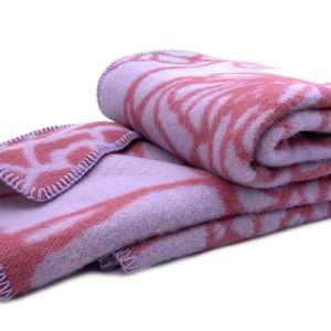 Kuschel-Wende-Wolldecke Plaid "Rosa Mohn" 130x200 cm  Merinowolle
