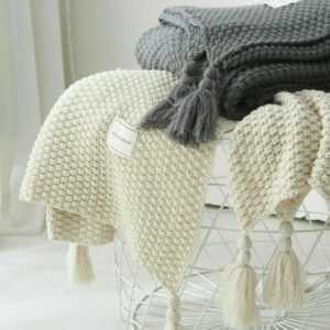 Gestrickt Decke Quaste Fransen Bett Sofa Couch Überwurf Pom Warm