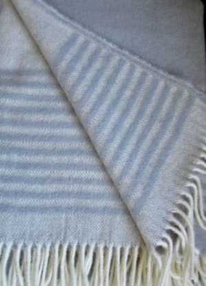 Wollplaid Silber Stereifen, Wolldecke Tagesdecke, 135x200cm 100%
