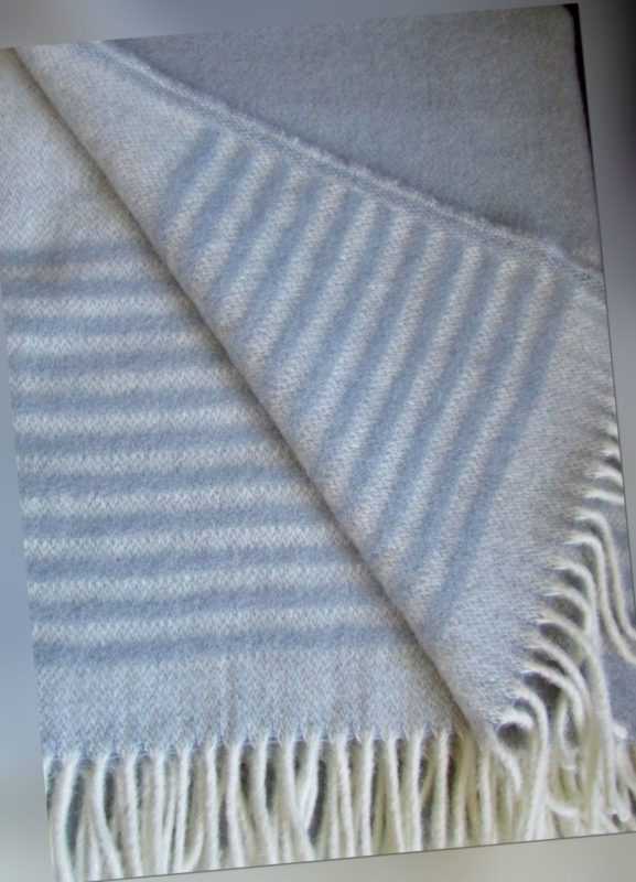 Wollplaid Silber Stereifen, Wolldecke Tagesdecke, 135x200cm 100%