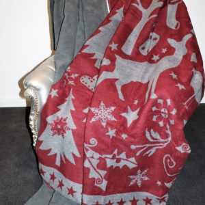 Ibena Wolldecke Heimdecke Decke Uni oder Motive Weihnacht Grau Rot