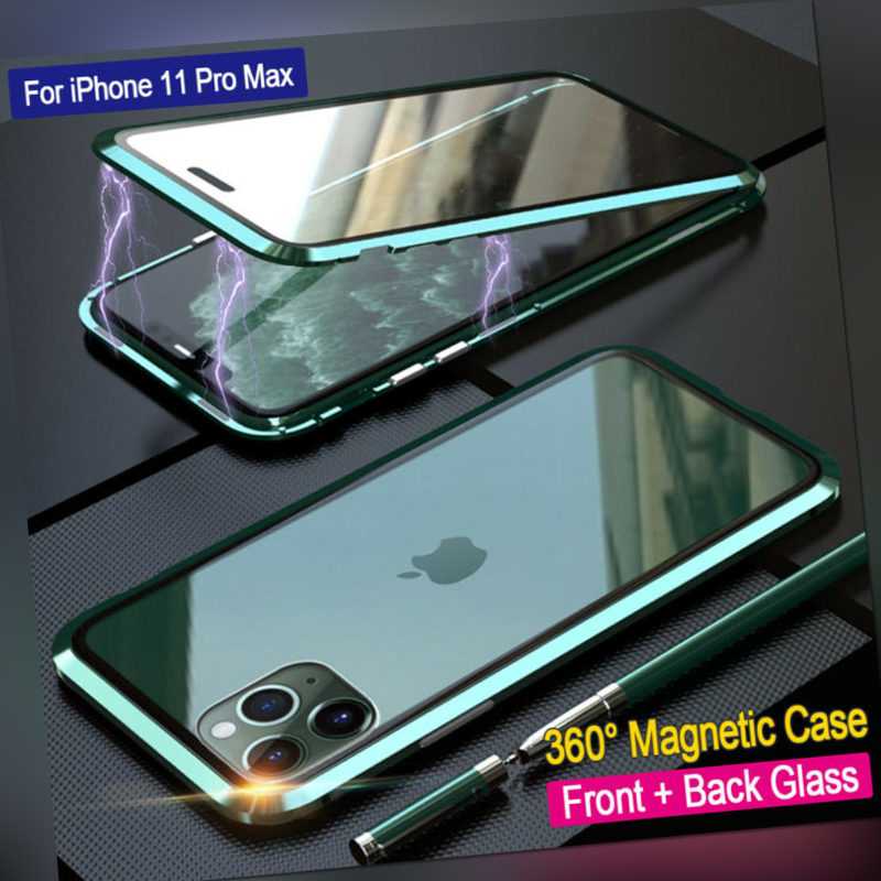 Metall Hülle für iPhone 11/11 Pro Max Schutz Doppelglas Magnet Case Handy Tasche