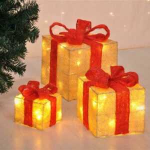 LED Geschenkbox Weihnachten Beleuchtete Geschenkboxen Weihnachtsdeko 3er Set