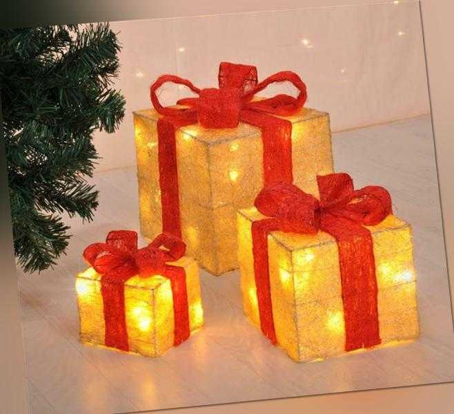 LED Geschenkbox Weihnachten Beleuchtete Geschenkboxen Weihnachtsdeko 3er Set