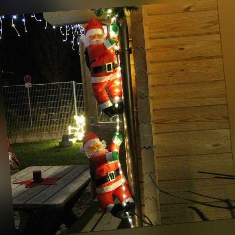 Lichtschlauch mit 2x Weihnachtsmann hängend wie an Leiter für innen außen 48 LED