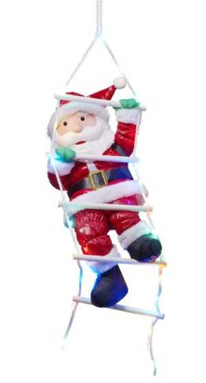 Kletternder Weihnachtsmann auf LED Strickleiter Nikolaus Weihnachtsdeko Hängend
