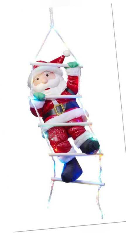 Kletternder Weihnachtsmann auf LED Strickleiter Nikolaus Weihnachtsdeko Hängend