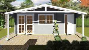 Gartenhaus Holz  Anbau, 2-Raum Blockhaus 6x5M + 2.1M, 40mm, Lisa EB40059OTL