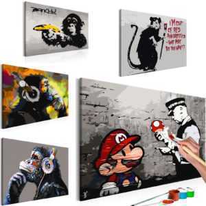 Malen nach Zahlen Erwachsene Wandbild Malset 60x40 Street Art Banksy n-A-0266-d