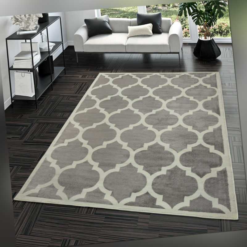 Kurzflor Teppich Modern Marokkanisches Design Wohnzimmer Interior Trend Grau