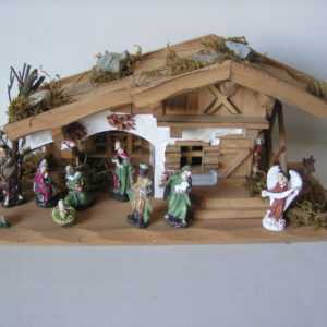 Komplett-Set Krippe incl 11 Figuren, Weihnachtskrippe, Krippenfiguren, Holzhaus