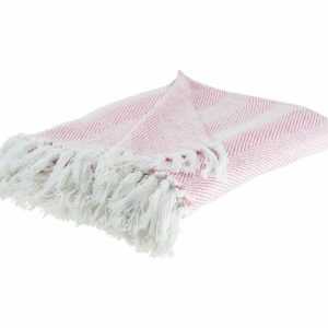 Klassische Kuscheldecke mit Fransen handgewebt Baumwolle rosa
