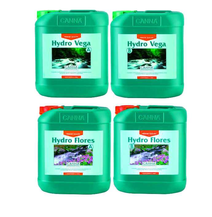 CANNA Hydro Vega + Flores A&B 4x 5 L Dünger für Hydrosysteme + Düngeschema