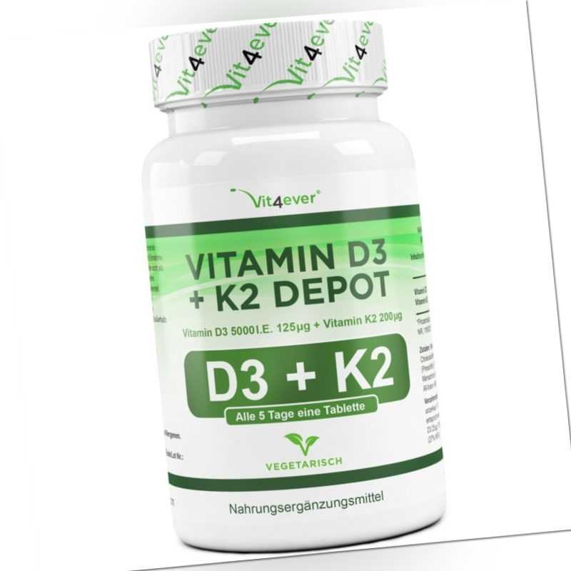365 Tabletten Vitamin D3 5000 IU & Vitamin K2 200mcg MK-7 Menachinon-7 D3 I.E.