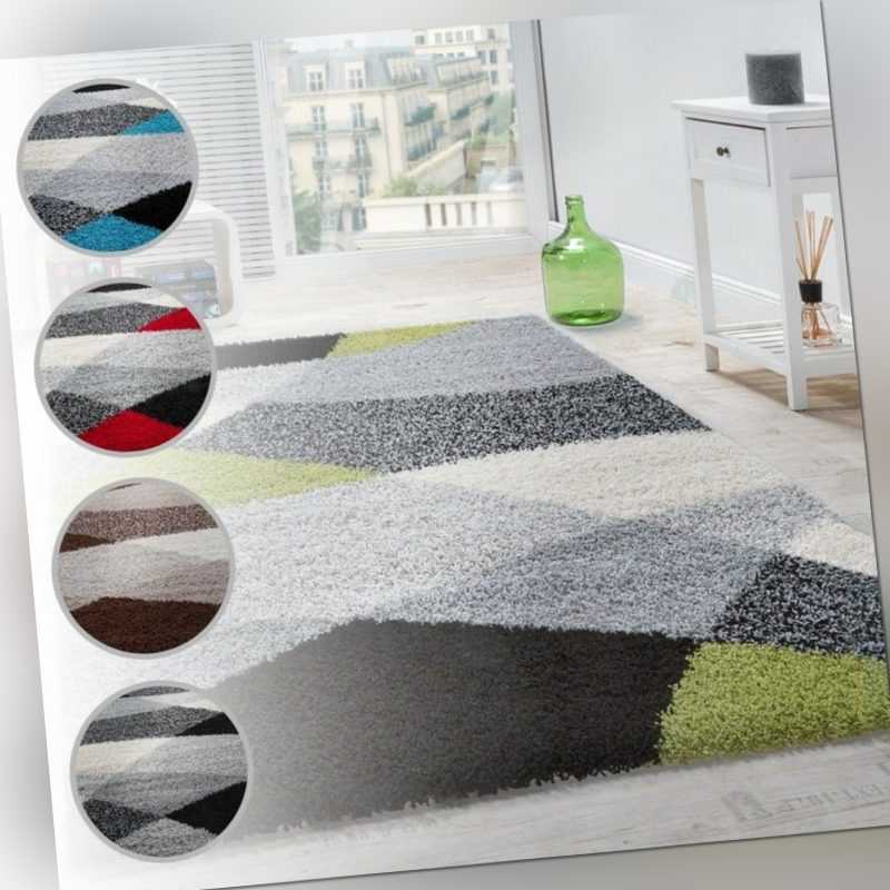 Shaggy Teppich Hochflor Langflor Weich Geometrisch Gemustert Verschied. Farben